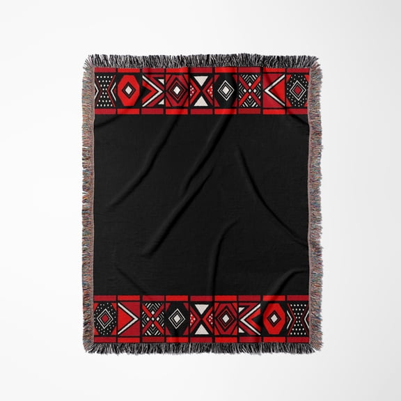 Red And Black African Pattern - Art Of Africa Inspired By Zulu Beadwork Geometric Designs, Woven Blanket