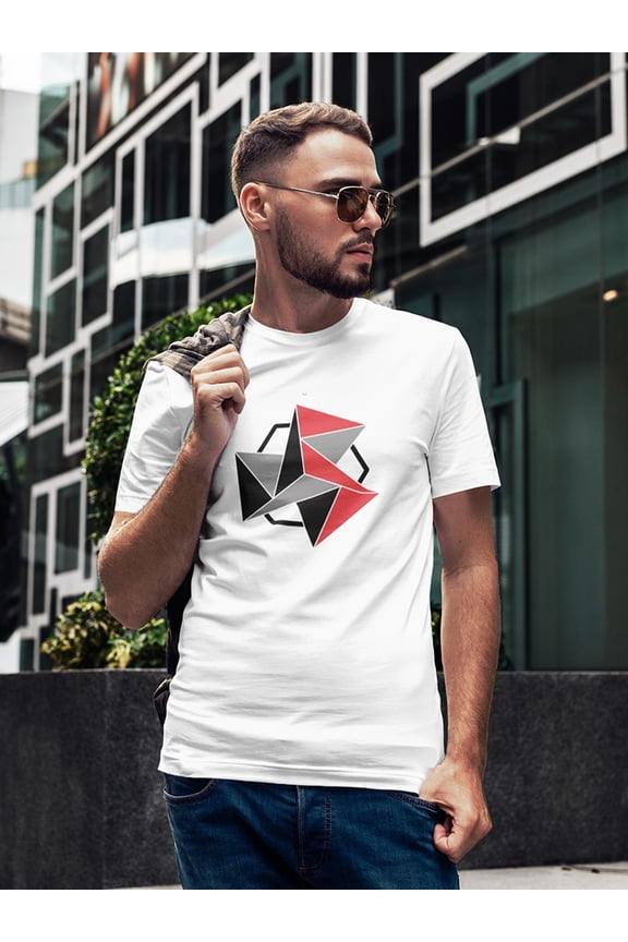 Red And Black Geometric Triangles Graphic Men White T-Shirt, Male Large