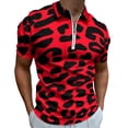 thumbnail image 1 of Red And Black Leopard Print Men Zipper T-shirt Summer Casual Short Sleeve T-shirt Top, 1 of 7