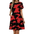 thumbnail image 1 of Red And Black Paint Splatter Short Sleeve Dress Women Summer Evening Dresses Ladies Sundress, 1 of 7