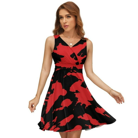 Red And Black Paint Splatter Sleeveless Dress Women Summer Evening Dresses Ladies Sundress