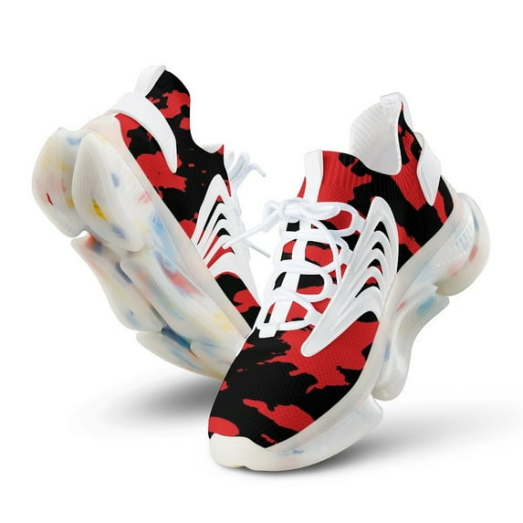 Red And Black Paint Splatter Walking Shoes for Men Woman Lightweight Tennis Fashion Elastic Sports Shoes Cushion Basketball Shoes