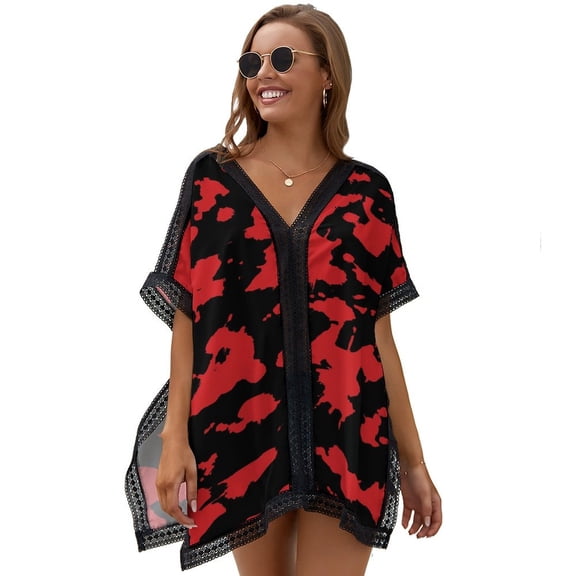 Red And Black Paint Splatter Women's Swimsuit Coverup Summer Beach Cover Up Bathing Suit Dress