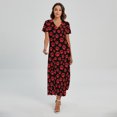 thumbnail image 1 of Red And Black Paw Pattern Printed Short Sleeve Maxi Dress, Dog Pet Lover Fashion Summer Maxi Dress For Women, 1 of 4