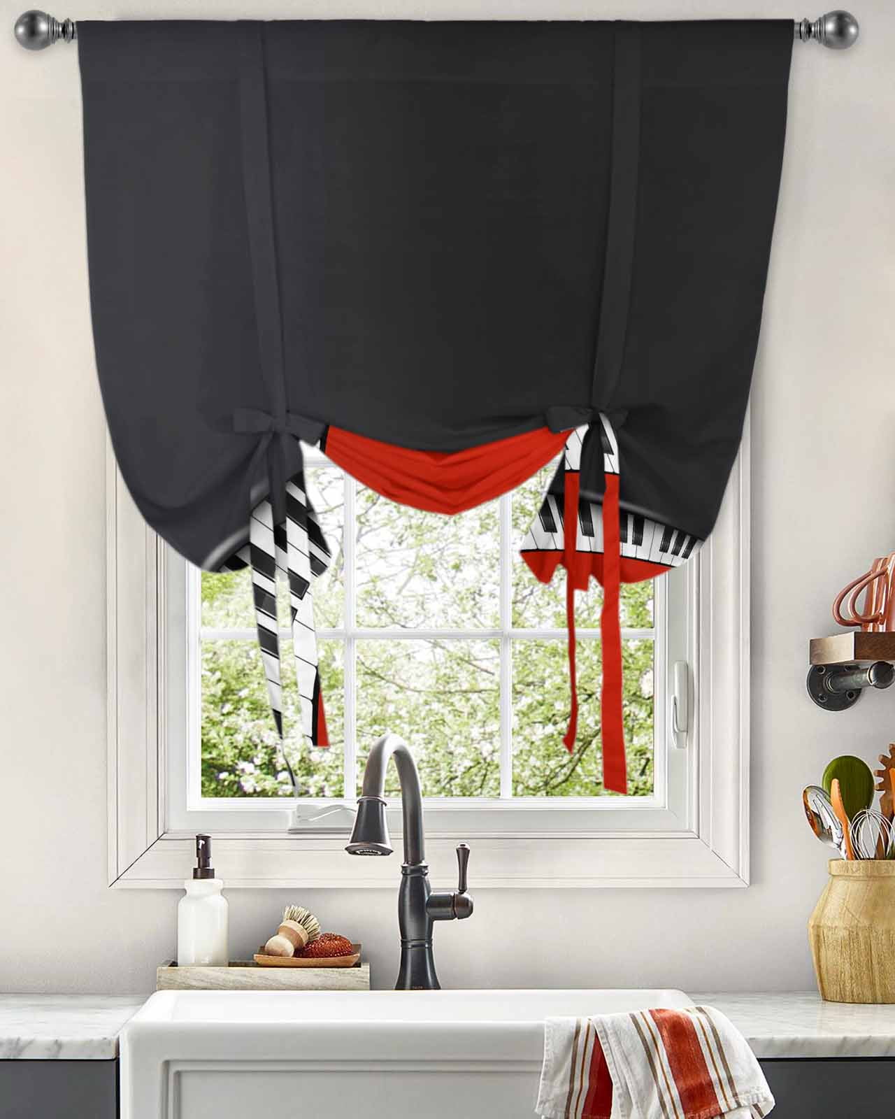 Red And Black Piano Keys Window Curtain for Living Room Home r Blinds