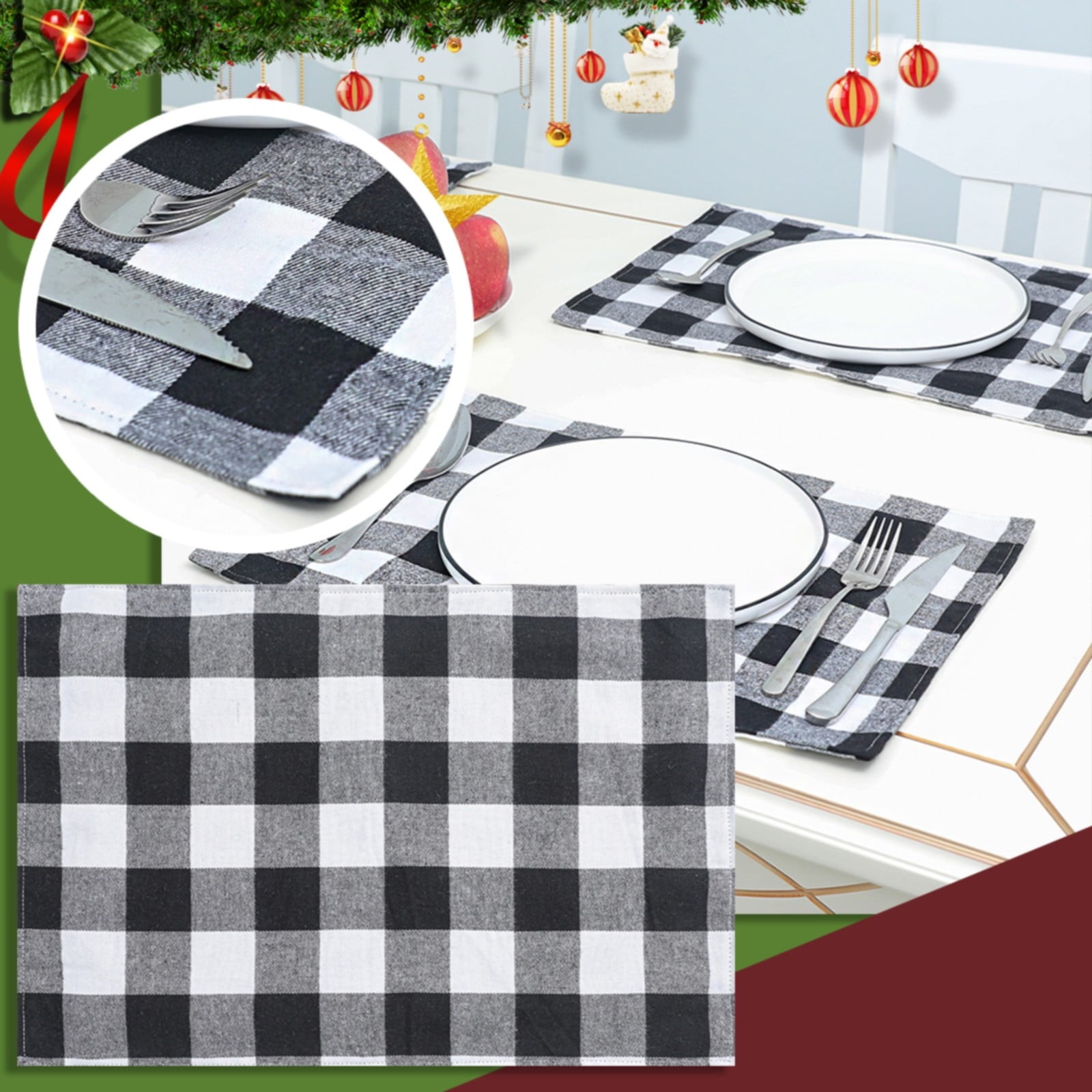 Red And Black Plaid Placemats Machine Washable Place Mats For Kitchen