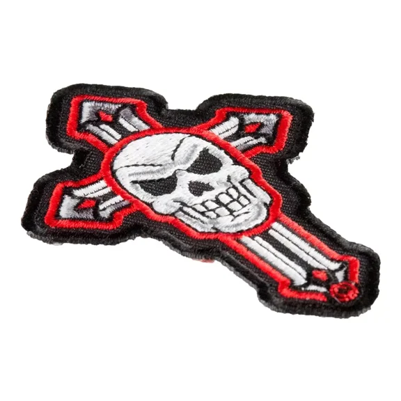 Red And Black Skull Cross Patch, Religious Cross Patches