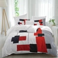 thumbnail image 1 of Red And Black Square Duvet Cover Set King Size, Geometric Classic 4 Piece Soft Microfiber Bedding Set with 1 Duvet Cover, 1 Flat Sheet, 2 Pillowcases, 1 of 9