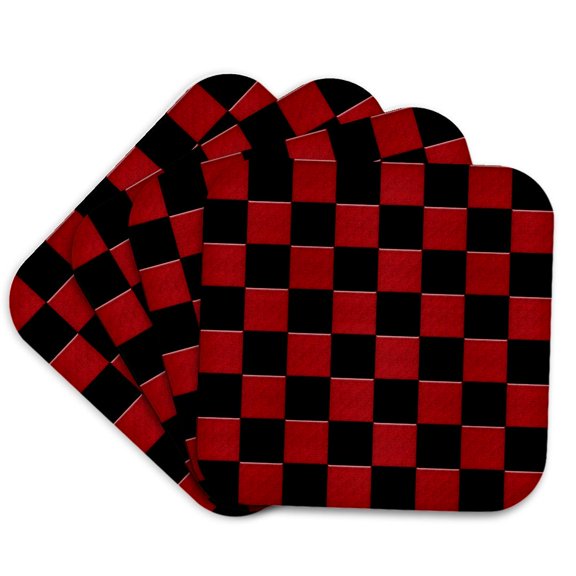 3drose, Red and Black Square Geometric Pattern, Set of 4 Coasters - Soft