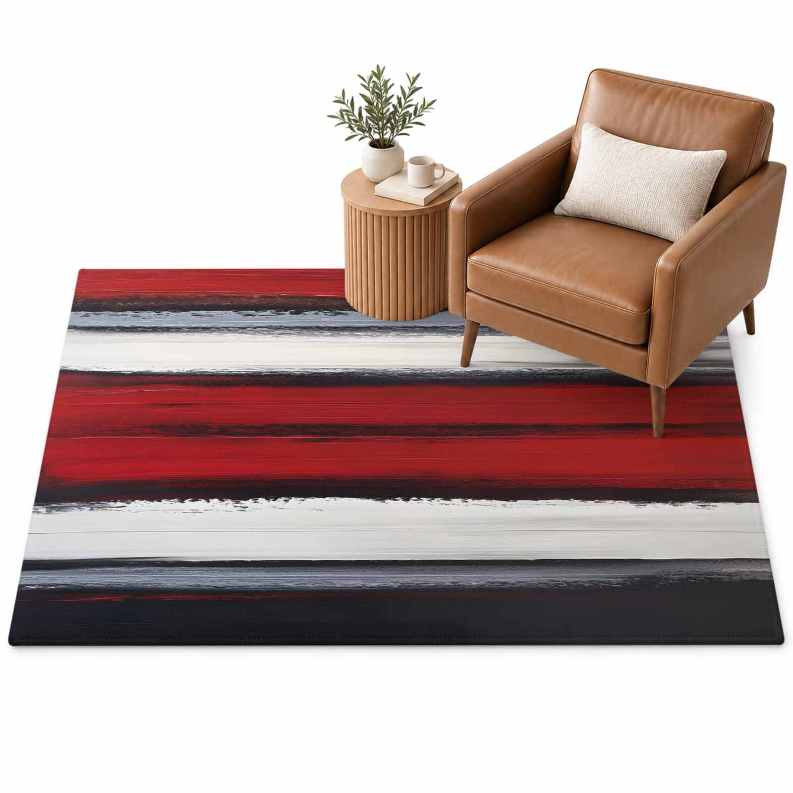 Red And Black Strip Area Rug 3'x5', Classic Modern Art Soft Mat Non ...