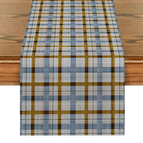 Red And Blue Checkered Textured Table Flag Staggered Rectangular Table Runner Modern Art Holiday Party Home Kitchen Table Decor