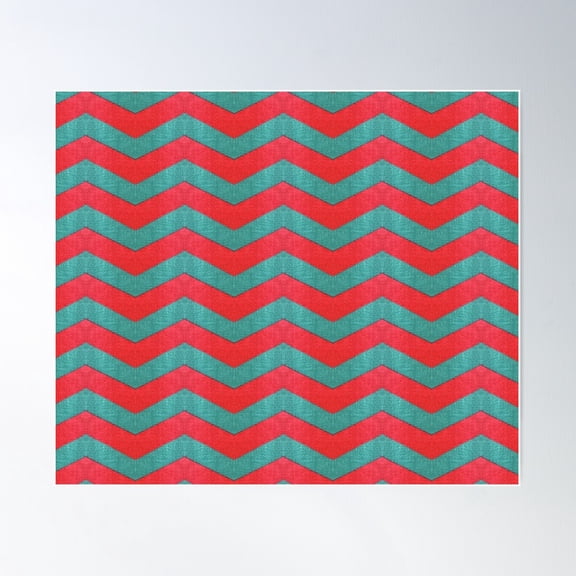 Red And Blue Chevron Pattern Poster Wall Art, Modern Wall Decor For Living Room Bedroom, 24x36 UNFRAMED