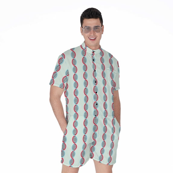 Red And Blue Dna Pattern Short Sleeve Men'S Rompers Casual Summer Jumpsuits Outfit