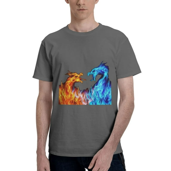 Red And Blue Dragon Flame Men'S Basic Short Sleeve T-Shirt Deep Heather X-Large