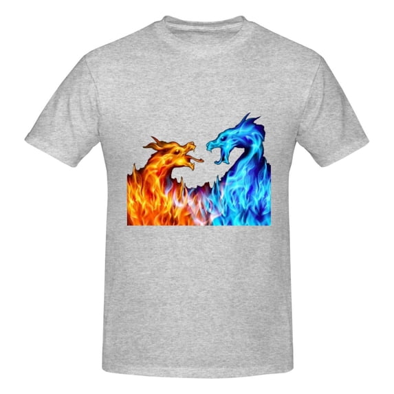 Red And Blue Dragon Flame Men'S Basic Short Sleeve T-Shirt Gray X-Large