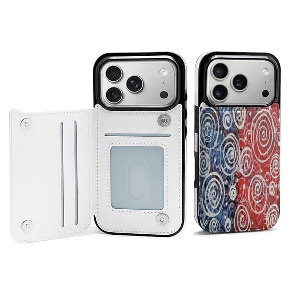 Red And Blue Painting Leather Wallet Case for iPhone 14 Plus Wallet Case Card Holder Flip