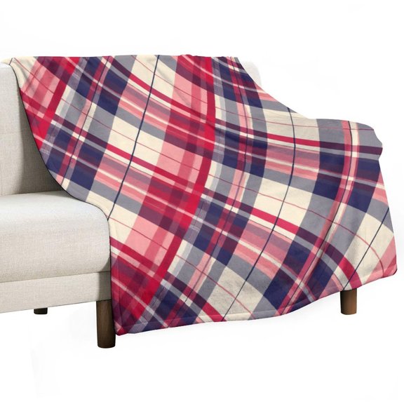 Red And Blue Plaid Pattern Blanket Soft Throw Warm Lightweight Plush Blanket for Couch Bed Sofa