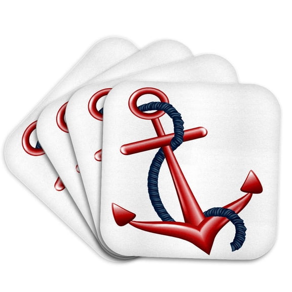 3drose, Red and Blue Sailing Boat Anchor, Set of 4 Coasters - Soft
