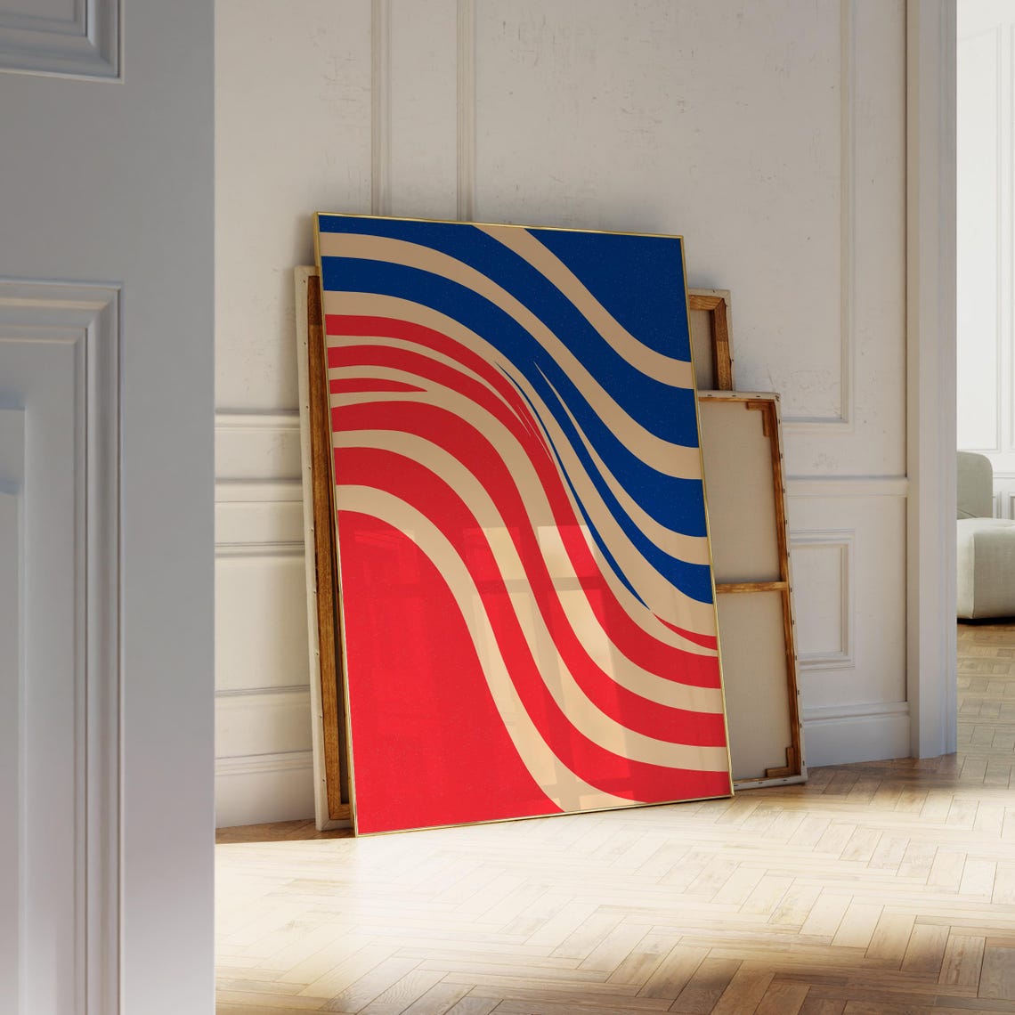 Red And Blue Wavy Abstract Mid Century Modern Pdf And Jpg Files Wall ...