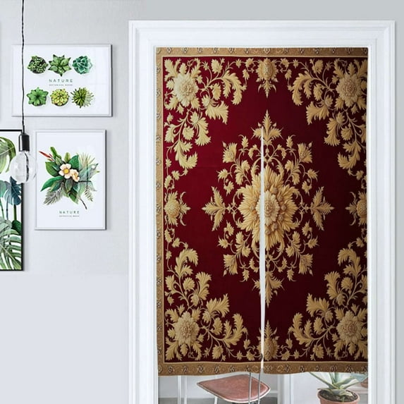 Red And Gold Floral Pattern Door Curtain Nordic Living Room DoorCurtain Porch Partition Curtain Kitchen Rative Half Curtain