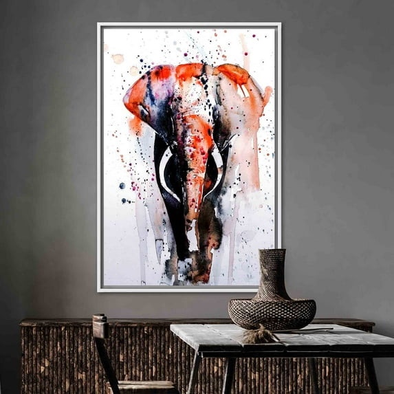 Red And Gray Art Canvas, Abstract Elepehant Artwork, Red Elephant Poster, Watercolor Elephant Art, Safari Art Canvas, Contemporary Wall Deco , Canvas Wall Decor - Gallery Wrapped