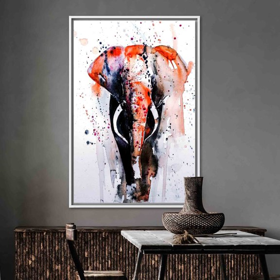 Red And Gray Art Canvas, Abstract Elepehant Artwork, Red Elephant Poster, Watercolor Elephant Art, Safari Art Canvas, Contemporary Wall Deco , Canvas Wall Decor - Rolled Canvas