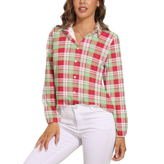 Red And Green Grid Long Sleeve Blouse Woman Streetwear Casual Shirts Summer Oversize Woman Streetwear Clothing Birthday Present