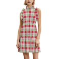 thumbnail image 1 of Red And Green Grid Women's Fashion Casual Dress Summer Stand Up Collar Ruffles Sleeve Dress Elegant Dresses, 1 of 4