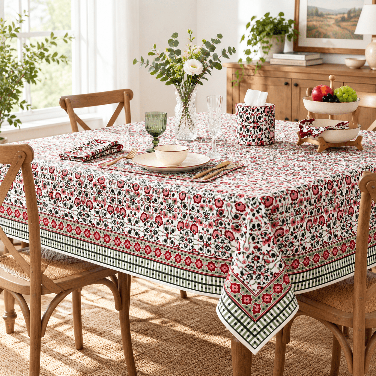 Red And Green Hand Block Print Square Tablecloth 60x60 Inch - Walmart.com