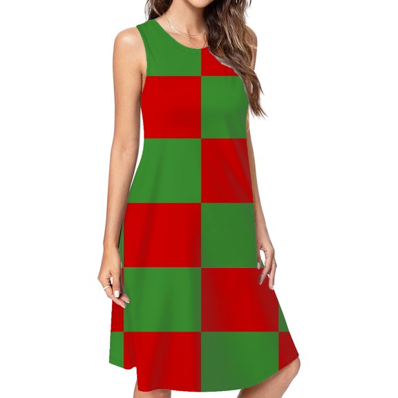 Red And Green Pattern Dress Elegant Party Dresses Evening Dresses Women Dress Sleeveless Dress Ladies Dresses