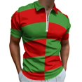 thumbnail image 1 of Red And Green Pattern Men Zipper T-shirt Summer Casual Short Sleeve T-shirt Top, 1 of 7
