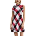 thumbnail image 1 of Red And Green Plaid Pattern Women's Fashion Casual Dress Summer Stand Up Collar Ruffles Sleeve Dress Elegant Dresses, 1 of 4
