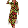 thumbnail image 1 of Red And Lime Green Leopard Shirt Dress Long Sleeve Street Fashion V Neck Oversized Casual Dress Women Evening Dress, 1 of 7