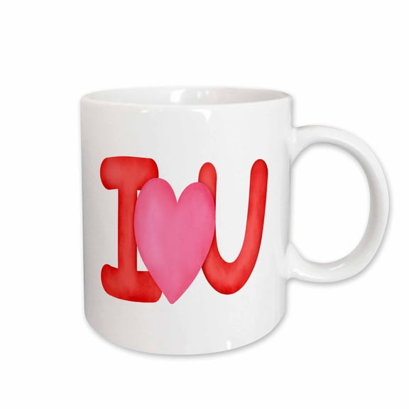 3drose, Red and Pink Heart I Love U Illustration, 11oz Mug