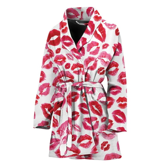 Red And Pink Lips Pattern Women Bathrobe One Size Univeral Fits Fashion Lightweight Plush Fleece Long Robe For Women