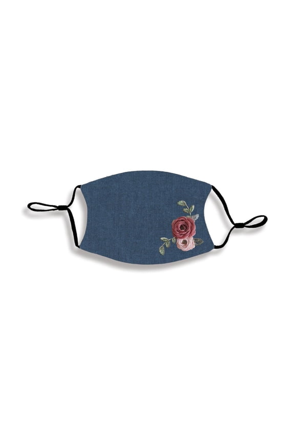 Red And Pink Roses Navy Blue One Size Fabric Fashion Face Covering Mask