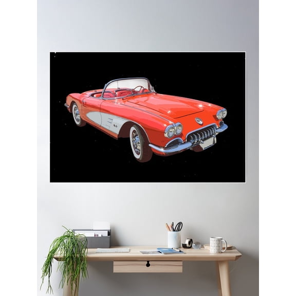 Red And White 1958 Corvette Poster Wall Art, Modern Wall Decor For Living Room Bedroom, 16x24 UNFRAMED