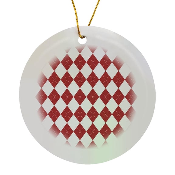 3drose, Red and White Argyle Pattern, Circle Porcelain Ornament