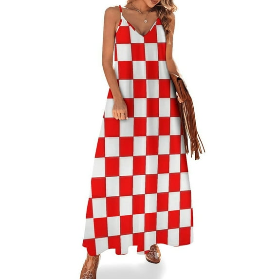 Red And White Checkerboard Sleeveless Dress Dresses Women Summer Women's Summer Clothing