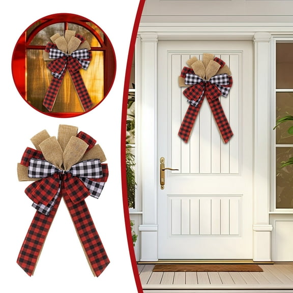 Red And White Checkered Festive Tree Top Bow, Suitable for Door Rings Packaging Wedding Decorations