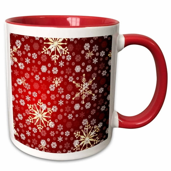 3drose, Red and White Christmas Snowflakes - Winter Art, 15oz Two-tone Red Mug