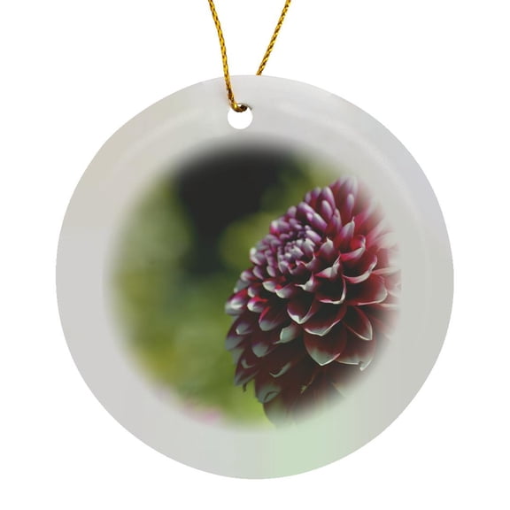 3drose, Red and White Dahlia Flower - Floral Print - Inspired Garden, Circle Porcelain Ornament