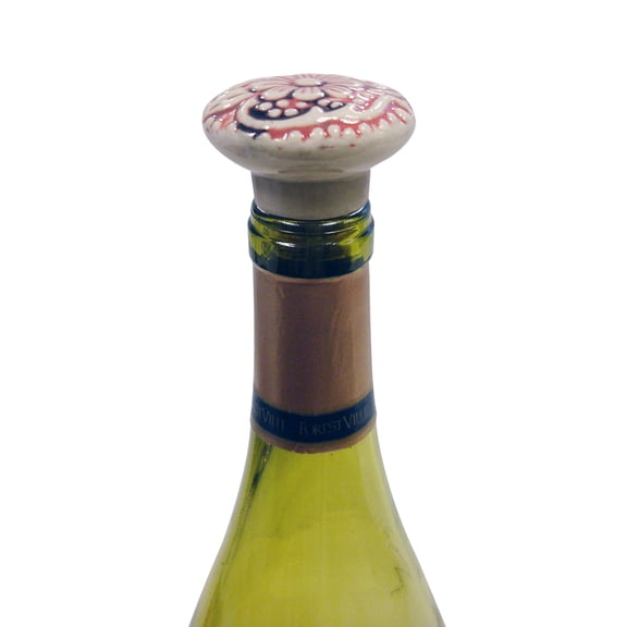 Vinotemp EP-CRSTOP04 Epicureanist Red and White Floral Ceramic Bottle Stopper