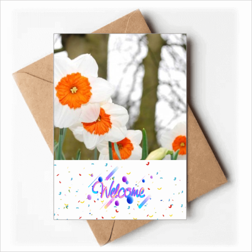 Red And White Flowers Trees Welcome Back Greeting Cards Envelopes Blank