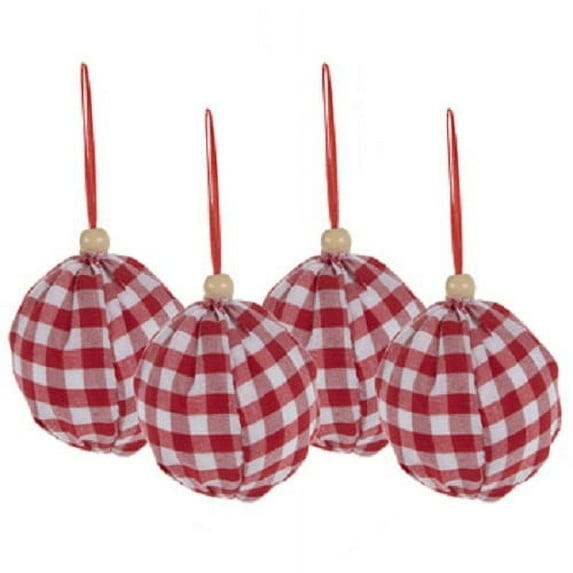 Red And White Gingham Ball Ornaments Christmas Tree Trimming Decoration 4 Count