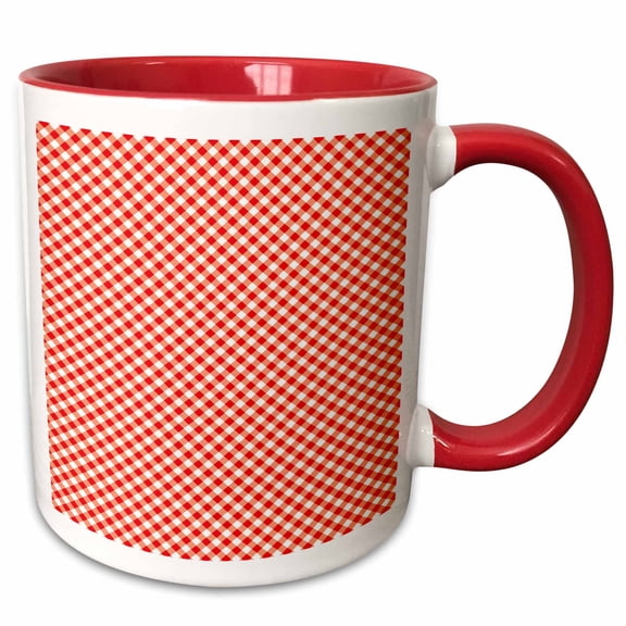3drose, Red and White Gingham Plaid Simple Pattern Design, 15oz Two-tone Red Mug