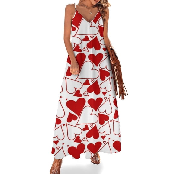 Red And White Heart Pattern Sleeveless Dress Loose Women's Dress Dresses Luxury Evening Dresses
