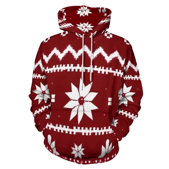 Red And White Knit Snowflake Pattern Men's Women Vintage 3D Hooded Sweatshirt - All-Season Loose Fit Streetwear