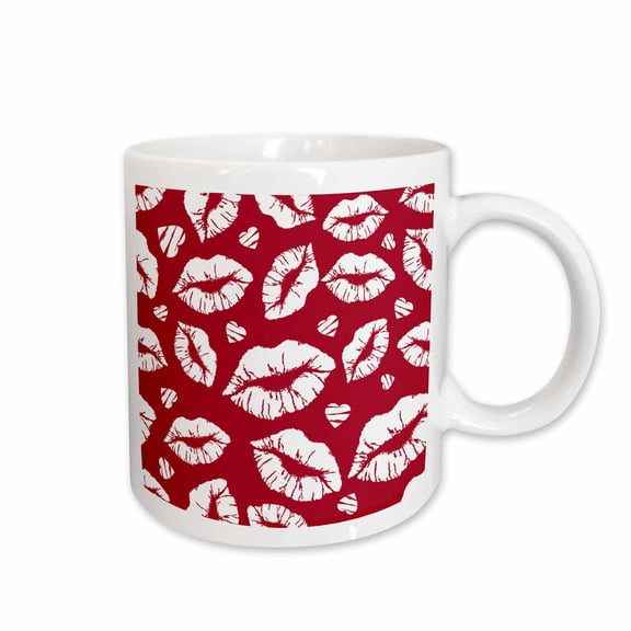 3drose, Red and White Lips Kiss Imprint Pattern, 11oz Mug