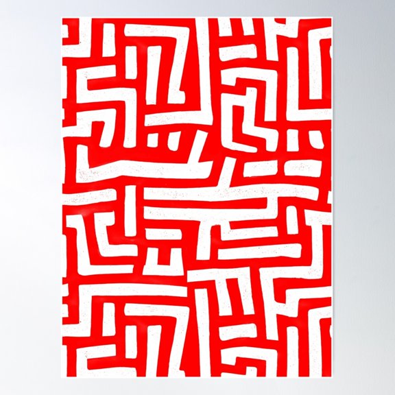 Red And White Maze Repeating Pattern Poster Wall Art, Modern Wall Decor For Living Room Bedroom, 8x12 UNFRAMED